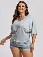 VIP Plus Plain Ruched Batwing Sleeve Tee