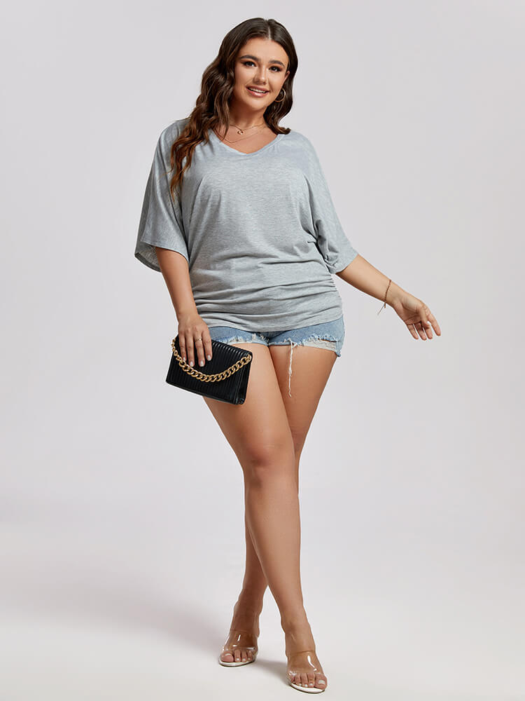 VIP Plus Plain Ruched Batwing Sleeve Tee