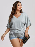 VIP Plus Plain Ruched Batwing Sleeve Tee