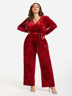VIP Belted Pocket Wide Leg Velvet Jumpsuit
