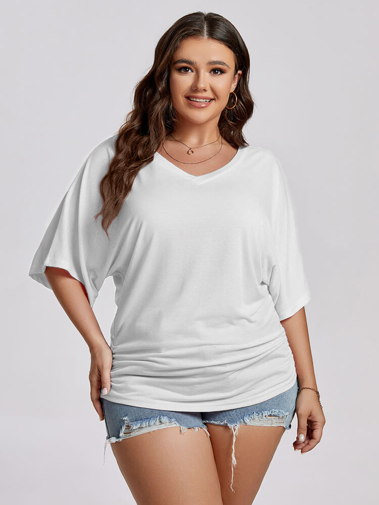 VIP Plus Plain Ruched Batwing Sleeve Tee