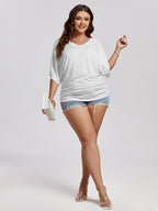 VIP Plus Plain Ruched Batwing Sleeve Tee