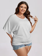 VIP Plus Plain Ruched Batwing Sleeve Tee