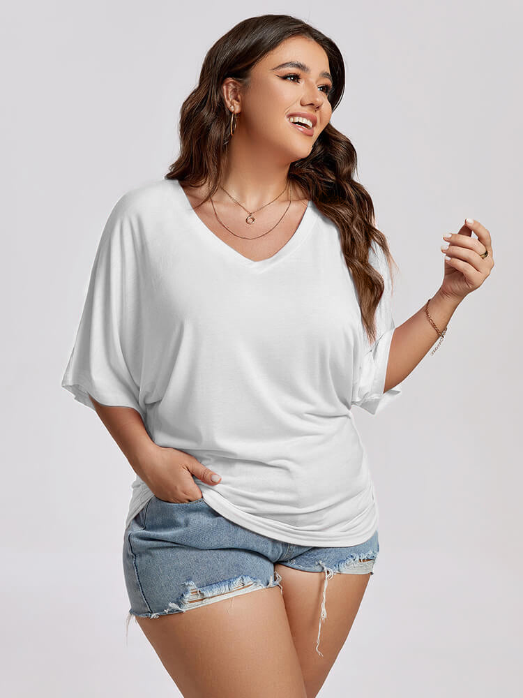 VIP Plus Plain Ruched Batwing Sleeve Tee