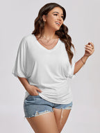VIP Plus Plain Ruched Batwing Sleeve Tee