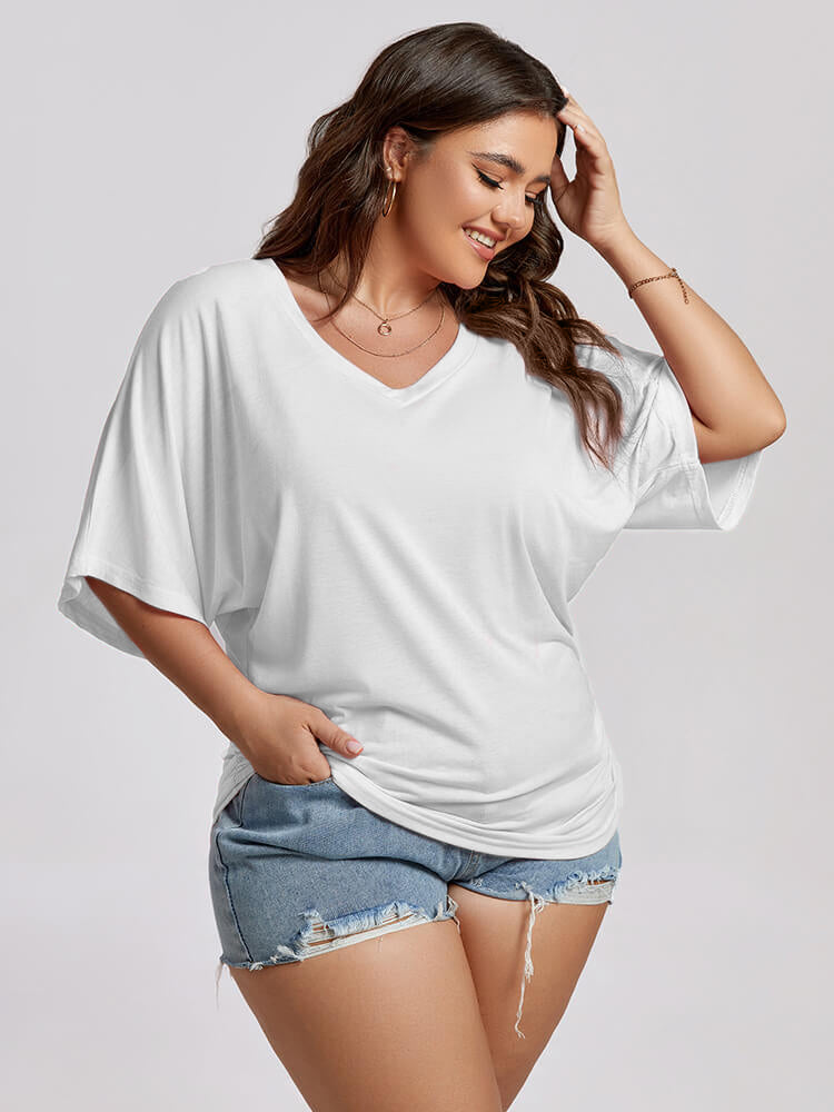 VIP Plus Plain Ruched Batwing Sleeve Tee