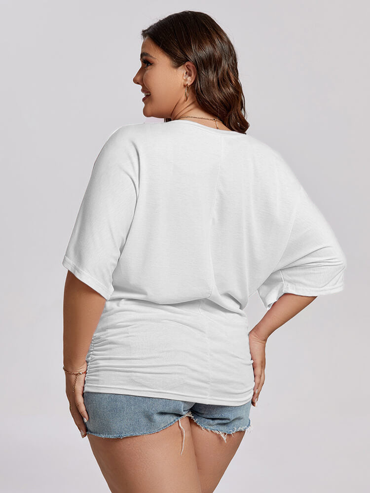 VIP Plus Plain Ruched Batwing Sleeve Tee