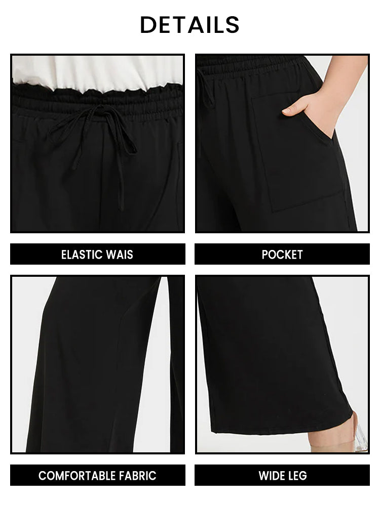 VIP Plus Plain Paperbag Waist Kont Front Pocket Wide Leg Pants