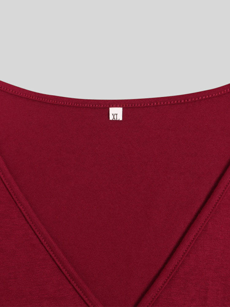 V-Neck Solid Wrap Knot Side Dress