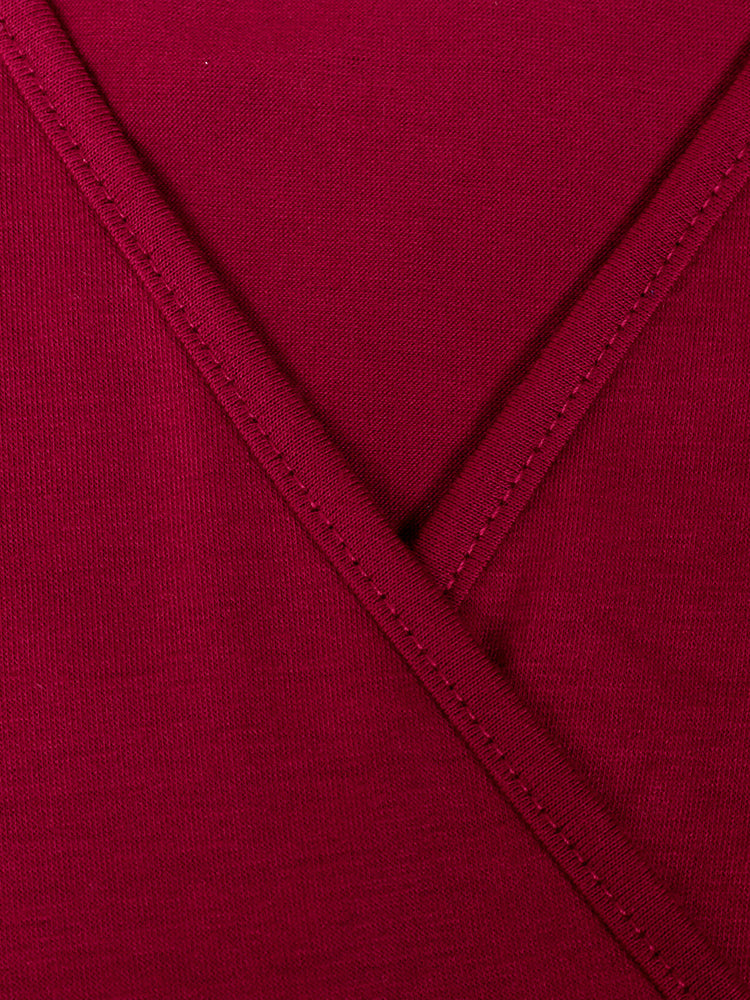 V-Neck Solid Wrap Knot Side Dress