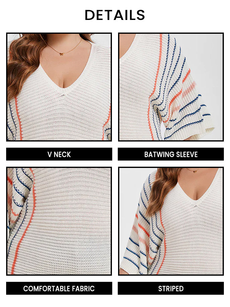Striped Pattern Batwing Sleeve Sweater