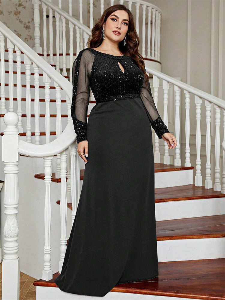 Round Neck Sequin Mesh Dress