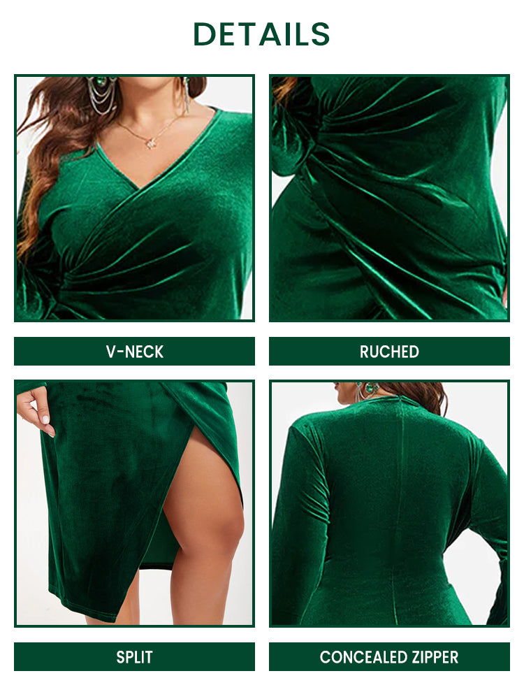 VIP Ruched Side Wrap Velvet Midi Dress