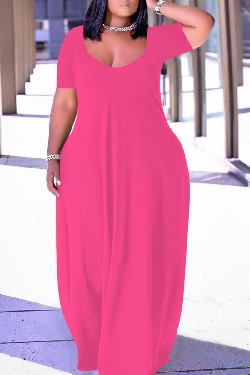 Xpluswear Plus Size Casual Burgundy Short Sleeves Solid Cocoon Summer Sun Maxi Dress