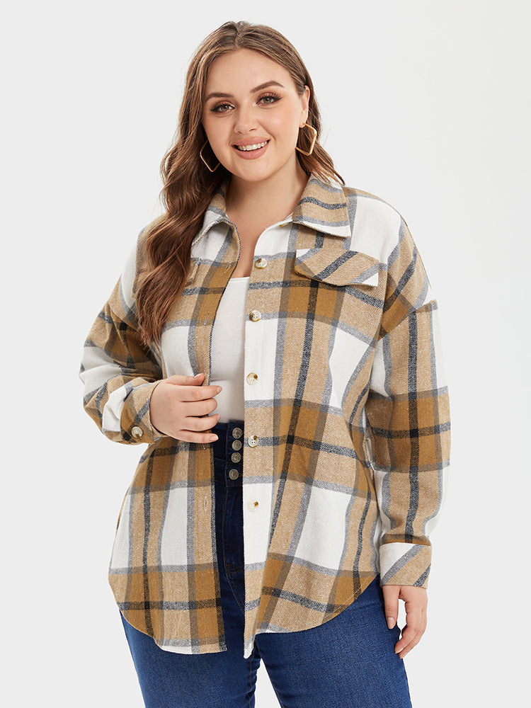 Plaid Print Flap Detail Drop Shoulder Blouse