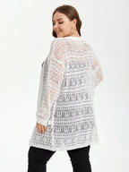 Solid Pointelle Knit Drop Shoulder Open Front Cardigan
