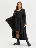 Halloween Drawstring Front Pocket High Low Midi Dress