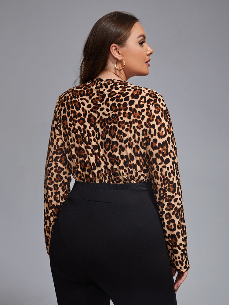 VIP Plus Leopard Print Crisscross V-Neck Bodysuit