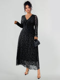 V-Neck Mesh Patchwork Jacquard Dress