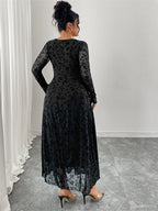 V-Neck Mesh Patchwork Jacquard Dress