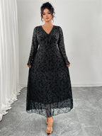 V-Neck Mesh Patchwork Jacquard Dress