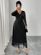 V-Neck Mesh Patchwork Jacquard Dress