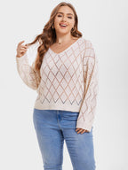 Pointelle Knit Drop Shoulder Sweater