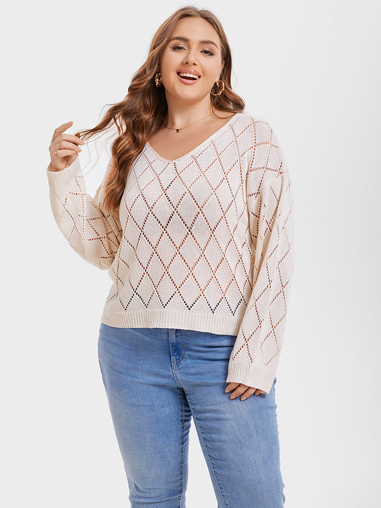 Pointelle Knit Drop Shoulder Sweater