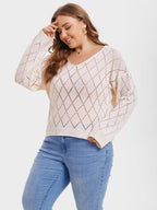 Pointelle Knit Drop Shoulder Sweater