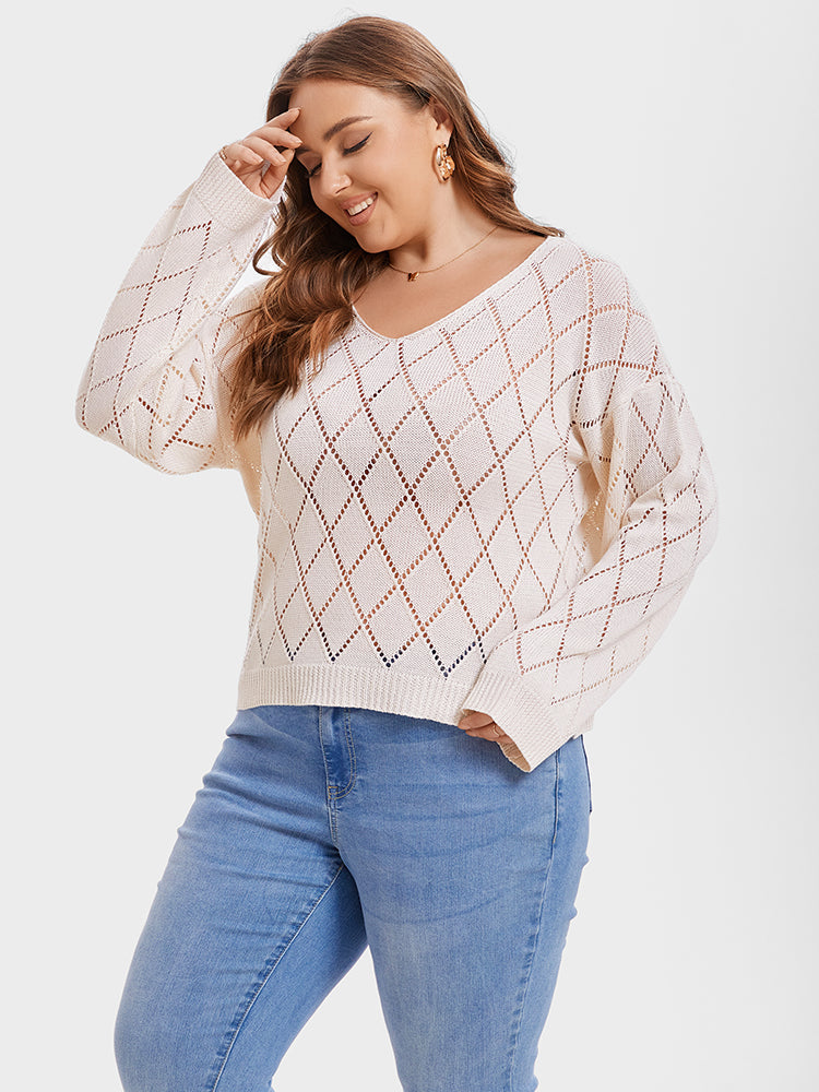 Pointelle Knit Drop Shoulder Sweater