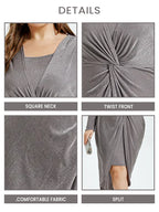 VIP Solid Twist Front Split Party Midi Dress
