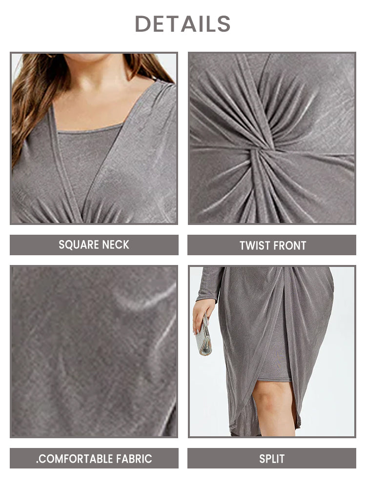 VIP Solid Twist Front Split Party Midi Dress