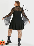 VIP Halloween Floral Print Tie Neck Mesh Dress