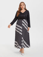 VIP Geo Print & Contrast Sequin Maxi Dress