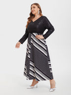 VIP Geo Print & Contrast Sequin Maxi Dress