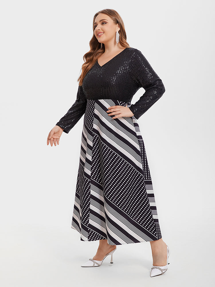 VIP Geo Print & Contrast Sequin Maxi Dress