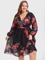 Plus Floral Crisscross Wrap Midi Dress
