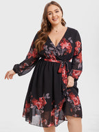 Plus Floral Crisscross Wrap Midi Dress