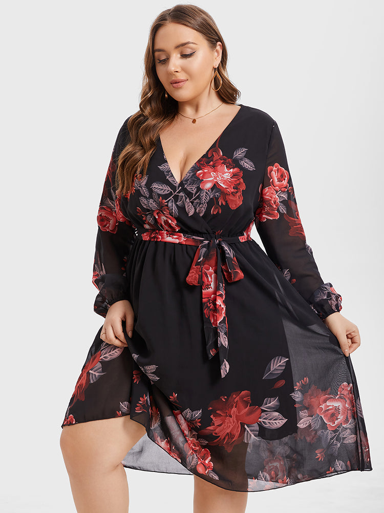 Plus Floral Crisscross Wrap Midi Dress