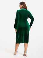 VIP Ruched Side Wrap Velvet Midi Dress