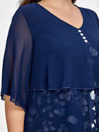 Plus Floral Patchwork Flutter Sleeve Round Neck 2 In 1 Midi Dress