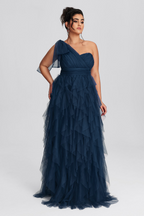 Curveins Plus Size Mesh One-Shoulder Cocktail Dress