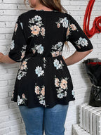 VIP Floral V-Neck Lace Belted Blouse