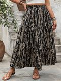 Geometric Shirred Ruffle Layered Hem Skirt