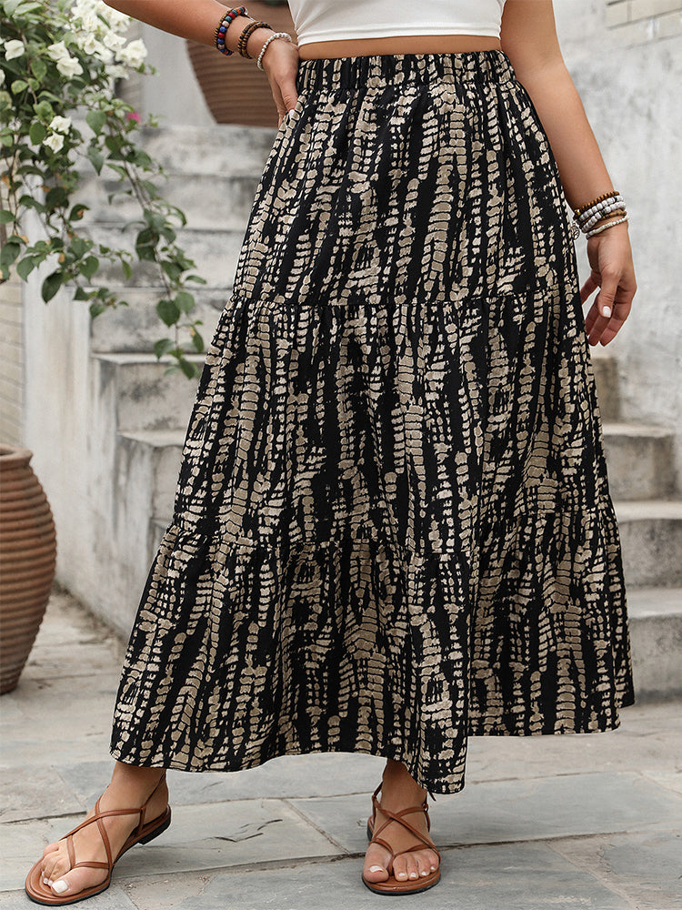 Geometric Shirred Ruffle Layered Hem Skirt