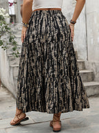 Geometric Shirred Ruffle Layered Hem Skirt