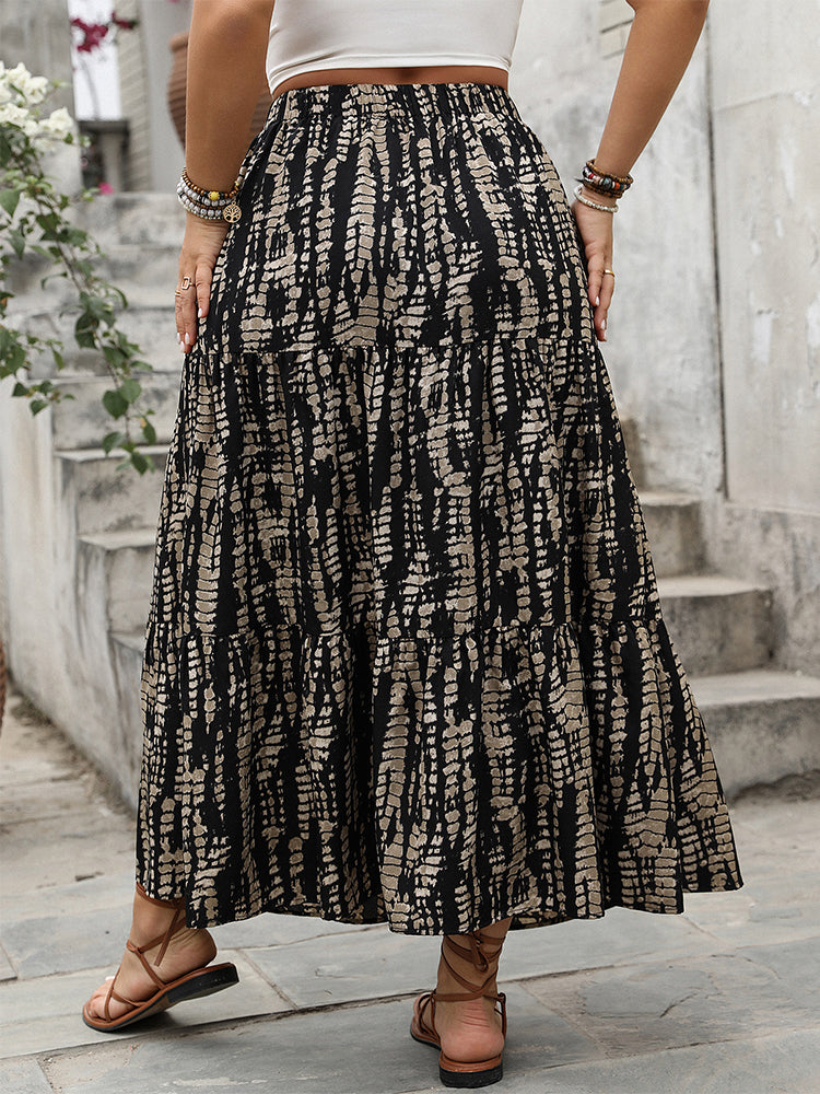 Geometric Shirred Ruffle Layered Hem Skirt