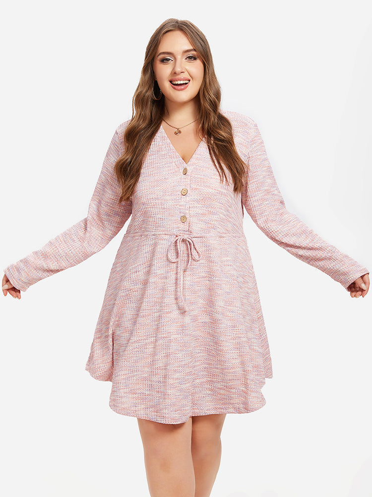 Drawstring Waist Button Front Dress