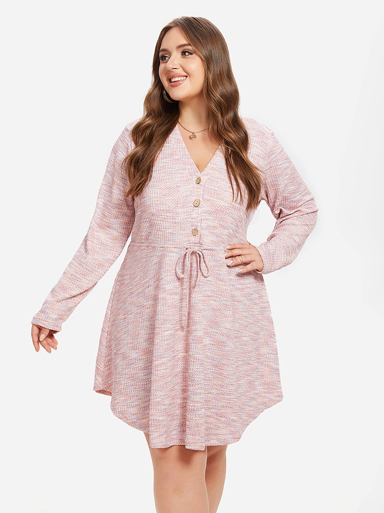 Drawstring Waist Button Front Dress