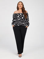 Plus Black Polka Dot Off Shoulder Elastic Waist Blouse